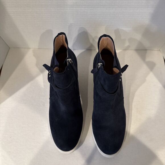 WOMENS PAOLO FRESHTON WEDGE SNEAKERS SIZE 8.5 M BLUE LEATHER SUEDE - Picture 4 of 12